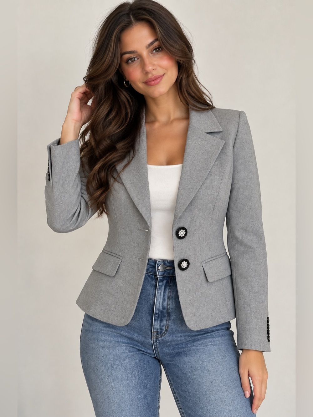 White House Black Market Gray Tailored Peplum Blazer Size 10